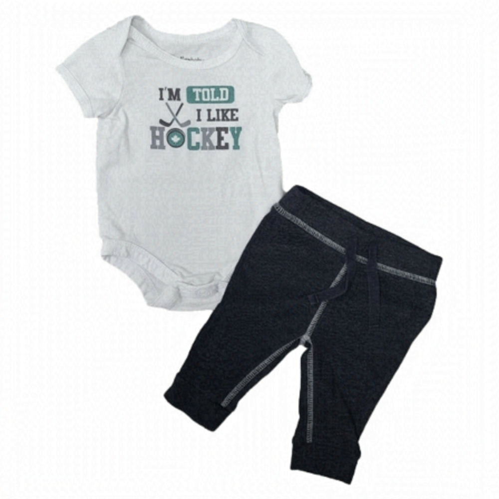 I'm told I like Hockey gender neutral 2 piece outfit - size 0-3 months